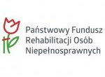 W grafice znajduje się napis Państwoego Funduszu Rechabilitacji Osób Niepełnosprawnych oraz jego logo kwiat tulipan na jasnym tle.